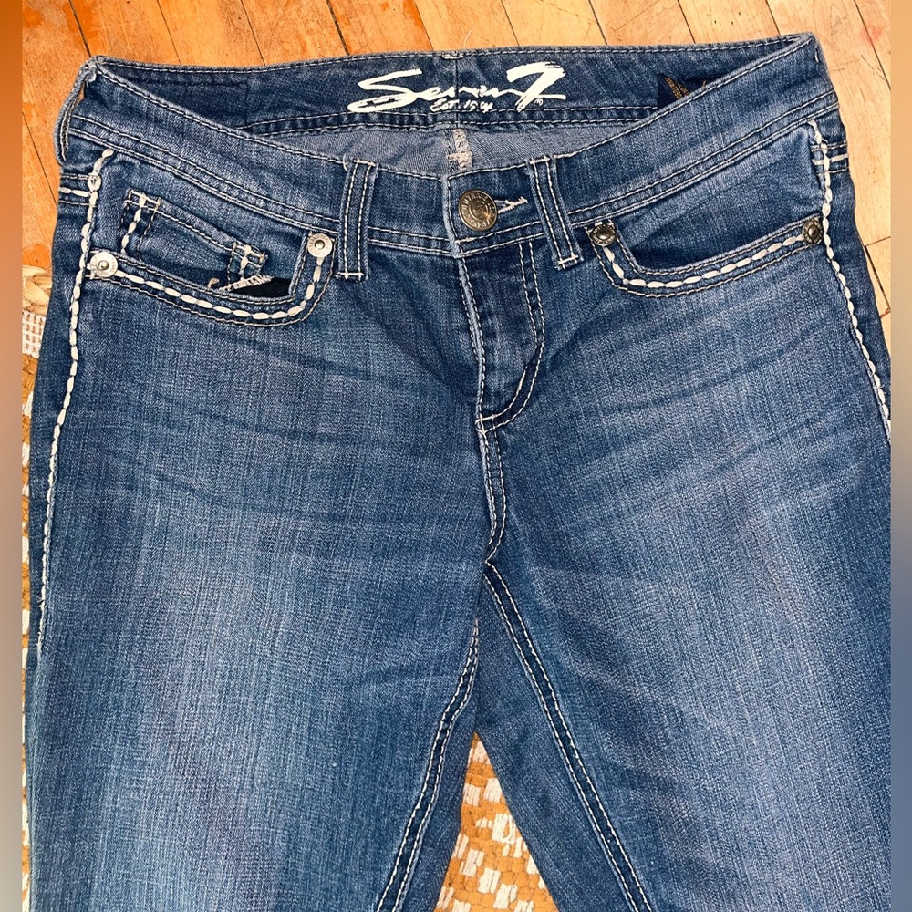 Seven 7 Premium Bootcut Jean -Contrast stitch - Flap Pocket-low- mid rise-Sz 31” - Picture 9 of 10